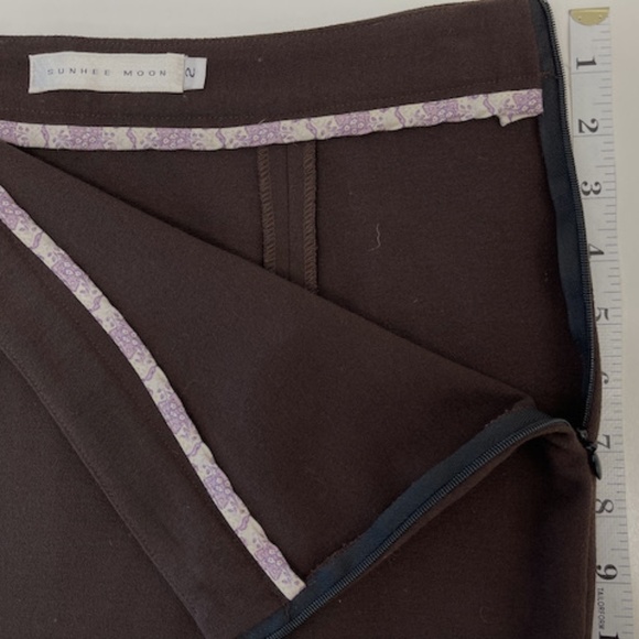 Brown Wool Crepe Pencil Skirt by Sunhee Moon with 2 Back Kick Pleats - Picture 8 of 12